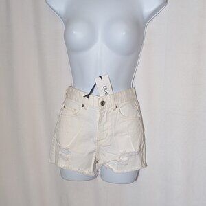 LIU JO ITALY High End denim SHORTS white Sz 24 MID RISE distressed NWT $225 *WOW